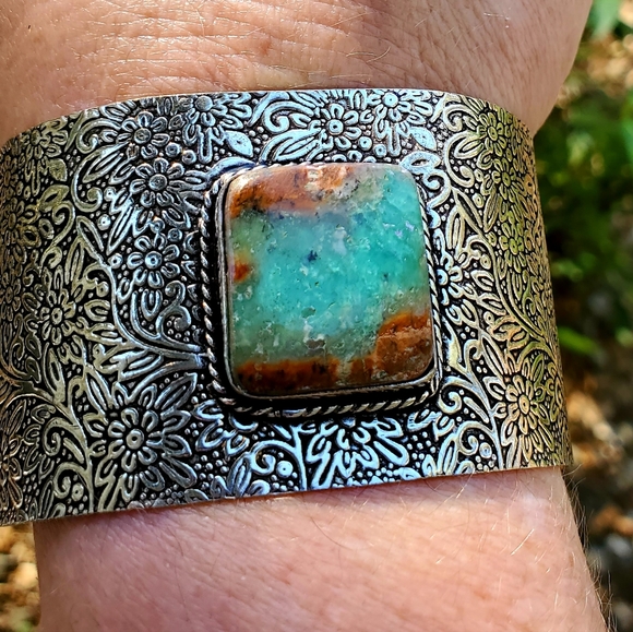 New Chrysoprase 925 Silver Cuff Bracelet. - Picture 5 of 10